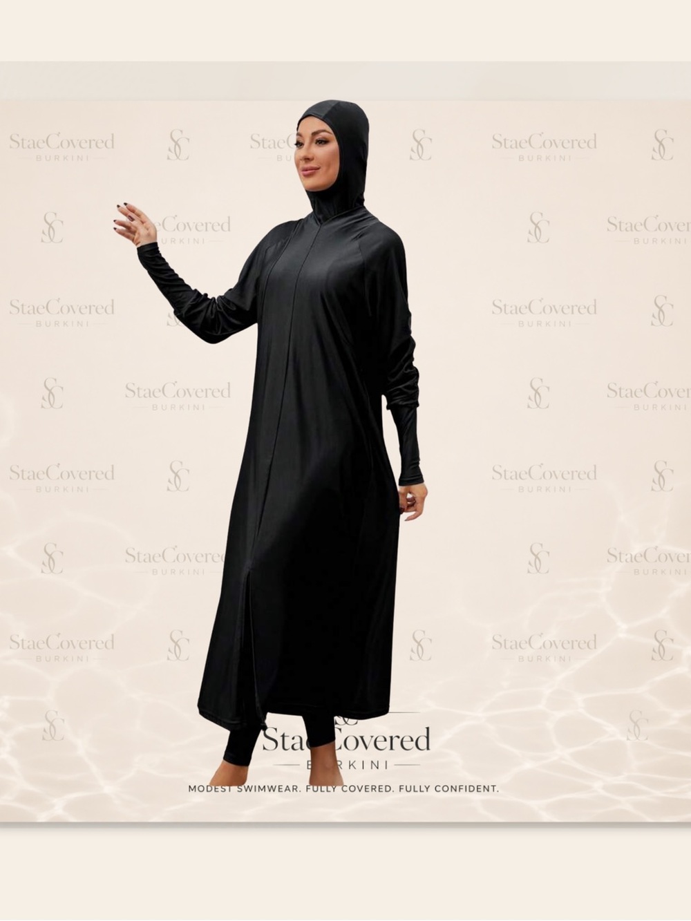 Black Modest Full-Coverage Swim Dress
